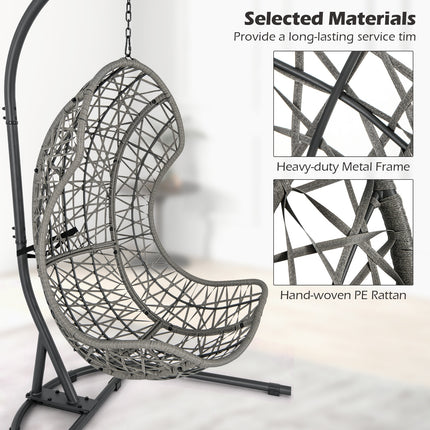 Egg Chair with Stand PE Rattan Swing Hammock Chair with Pillow and Cushion-Gray