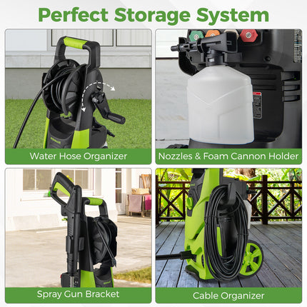 2150PSI Electric Pressure Washer 1.2GPM with 4 Quick Connect Nozzles and Foam Cannon-Green