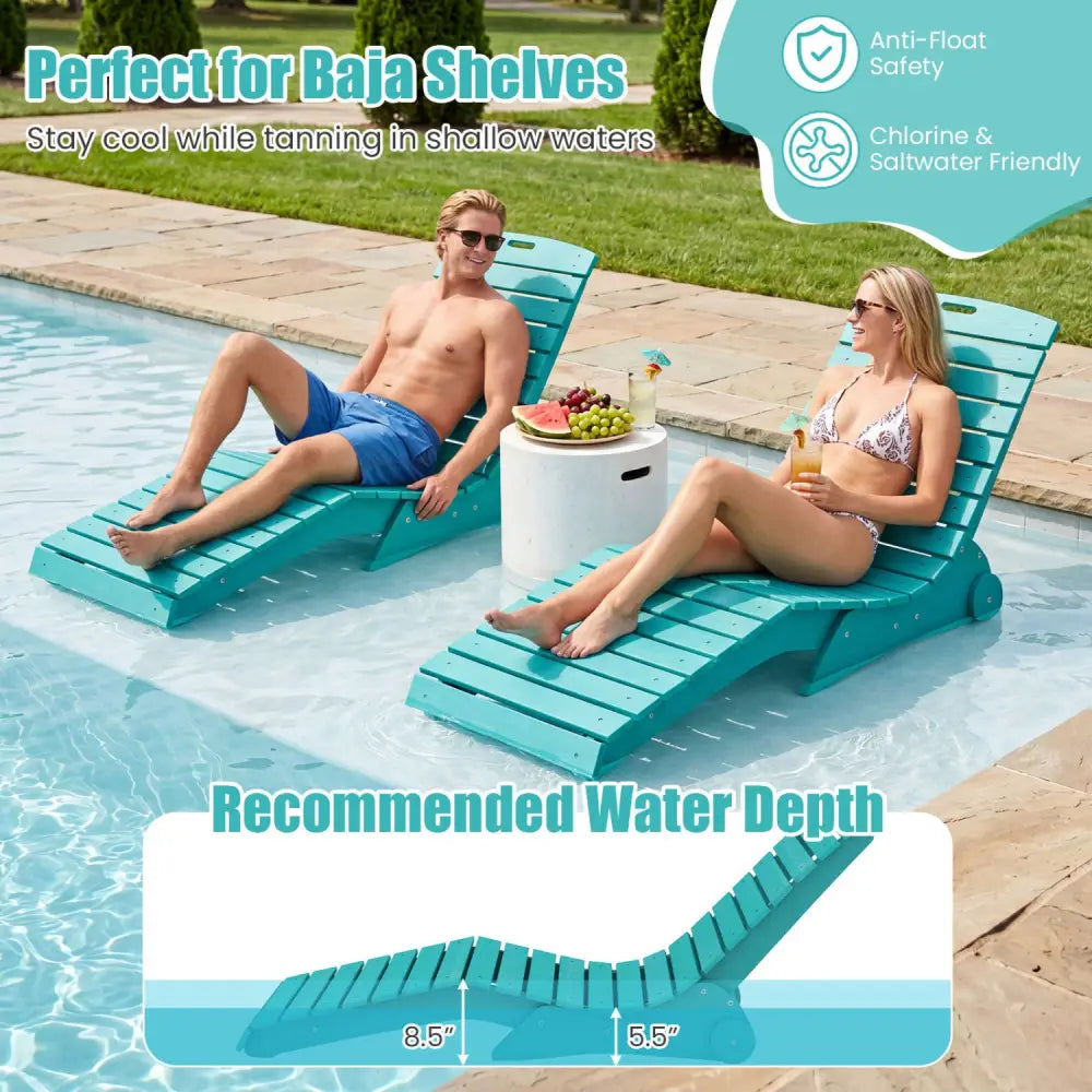 In-Pool Lounge Chair with Weighted Anti-Floating Design 450 LBS for Baja Shelf-Turquoise - Turquoise - Outdoor Chaise