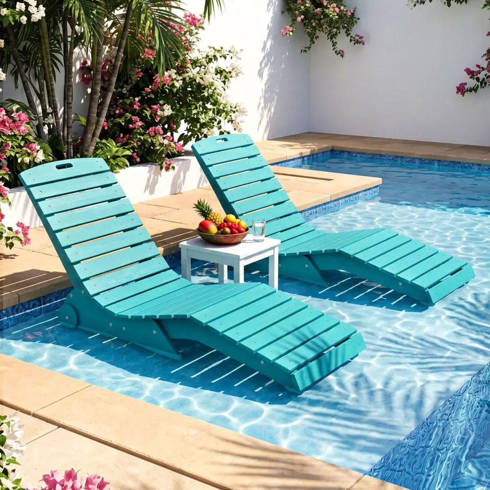 In-Pool Lounge Chair with Weighted Anti-Floating Design 450 LBS for Baja Shelf-Turquoise - Turquoise - Outdoor Chaise