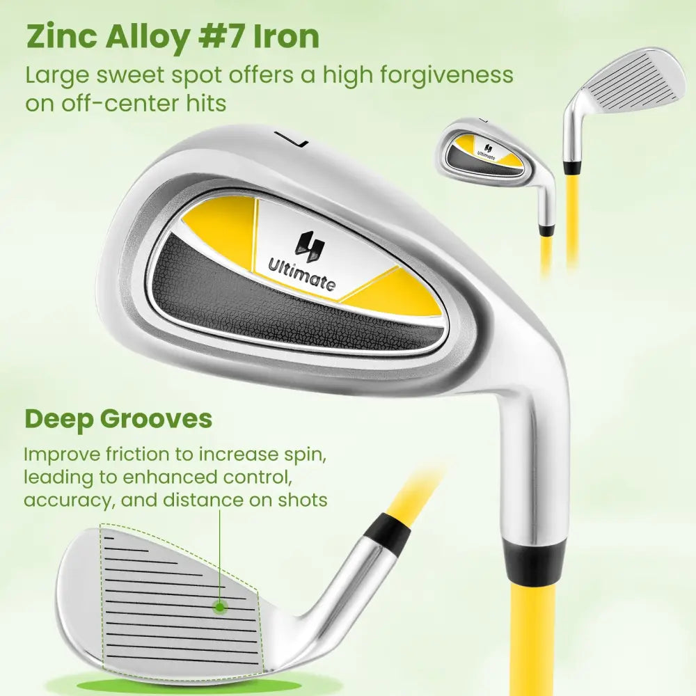 Individual Gold Club for Boys and Girls with Fiberglass Shaft and Headcover-Yellow - Yellow - Golf