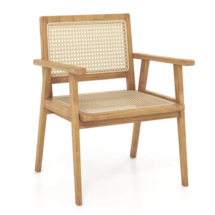 Indonesia Teak Wood Chair with Natural Rattan Seat and Curved Backrest for Backyard Porch Balcony - Natural - Patio