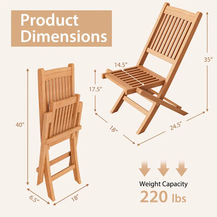 Indonesia Teak Wood Patio Folding Dining Chair with Slatted Seat - Natural - Patio Dining Chairs