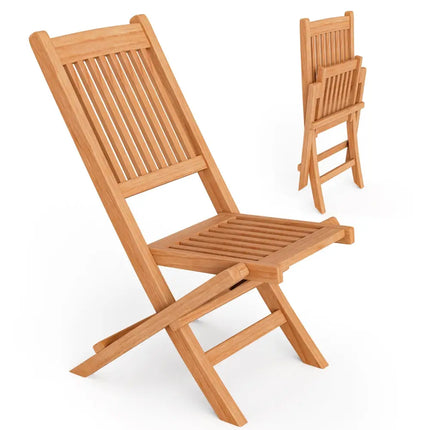 Indonesia Teak Wood Patio Folding Dining Chair with Slatted Seat - Natural - Patio Dining Chairs