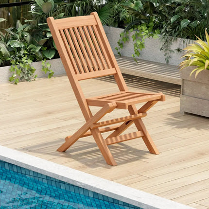 Indonesia Teak Wood Patio Folding Dining Chair with Slatted Seat - Natural - Patio Dining Chairs