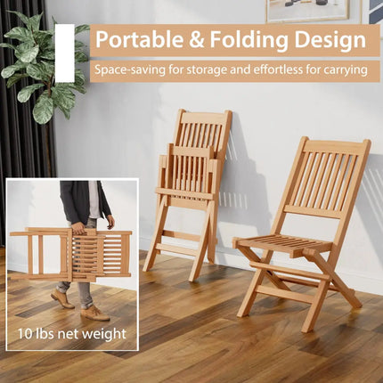 Indonesia Teak Wood Patio Folding Dining Chair with Slatted Seat - Natural - Patio Dining Chairs