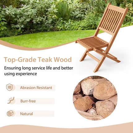 Indonesia Teak Wood Patio Folding Dining Chair with Slatted Seat - Natural - Patio Dining Chairs