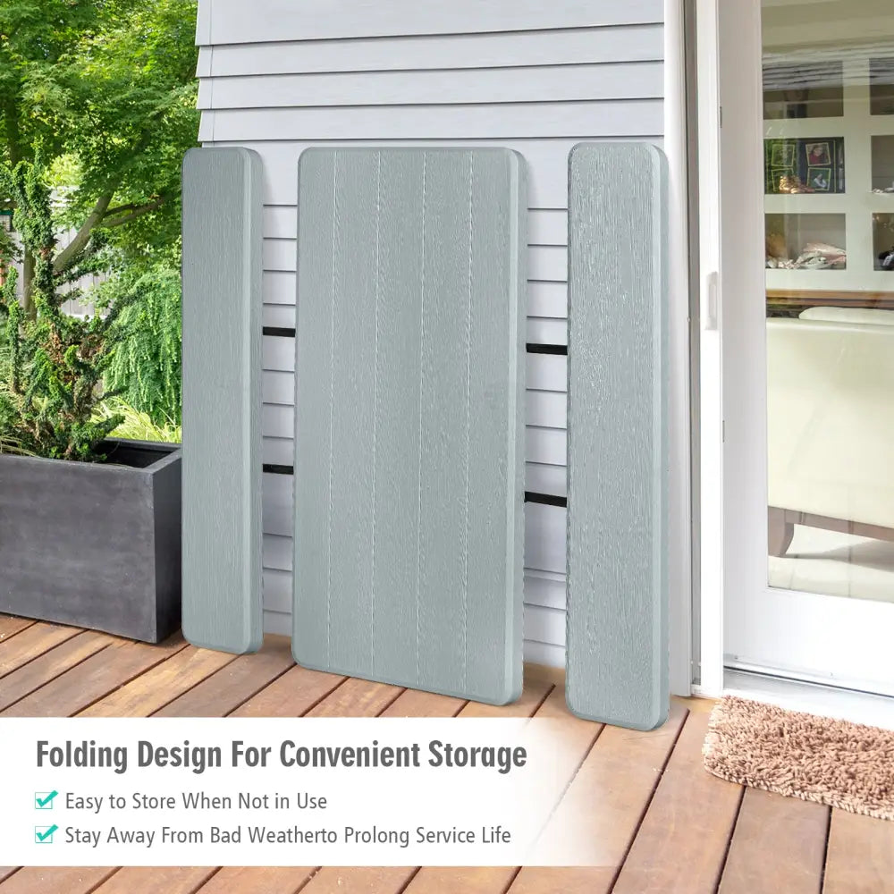 Indoor and Outdoor Folding Picnic Table Bench Set with Wood-like Texture-Gray - Gray - Picnic Tables