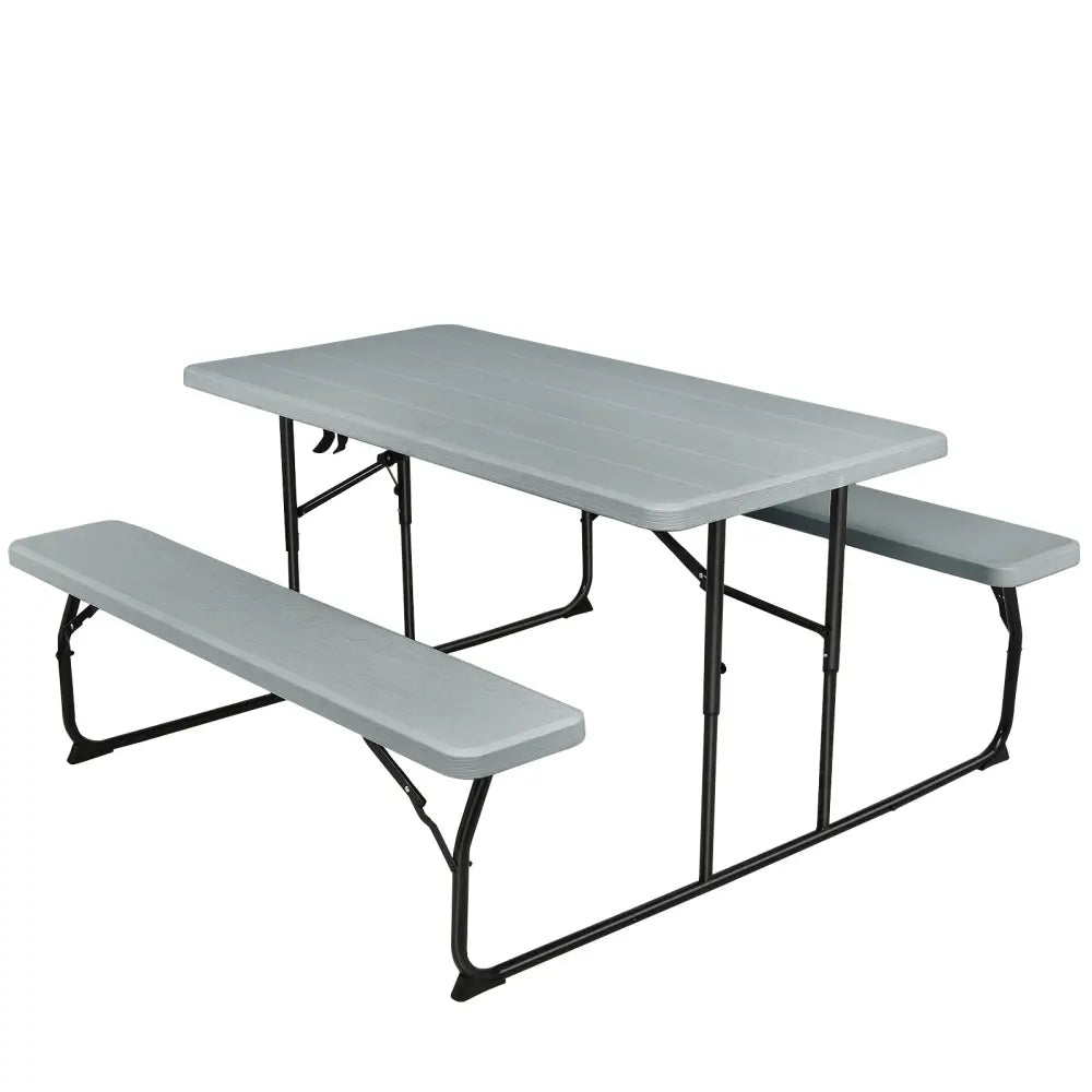 Indoor and Outdoor Folding Picnic Table Bench Set with Wood-like Texture-Gray - Gray - Picnic Tables