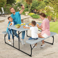 Indoor and Outdoor Folding Picnic Table Bench Set with Wood-like Texture-Gray - Gray - Picnic Tables