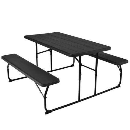 Indoor and Outdoor Folding Picnic Table Bench Set with Wood-like Texture-Black - Black - Picnic Tables