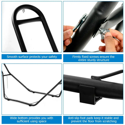 Indoor and Outdoor Hammock Frame Heavy Steel Frame Hanging Hooks - Black - Hammocks