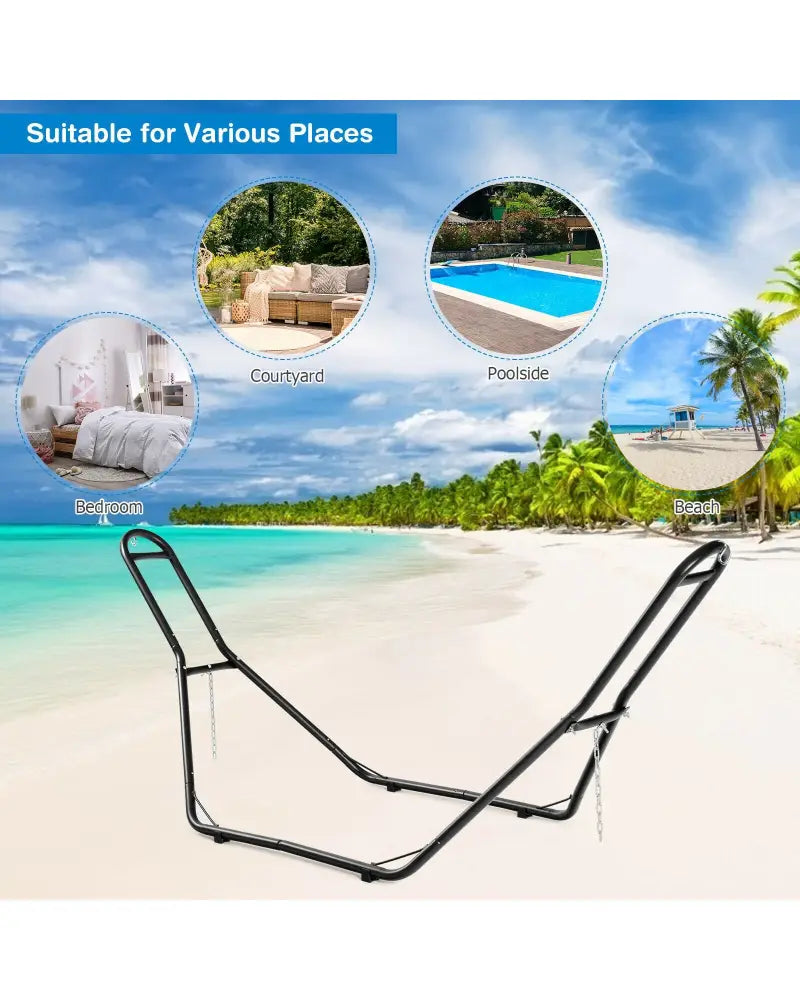 Indoor and Outdoor Hammock Frame Heavy Steel Frame Hanging Hooks - Black - Hammocks