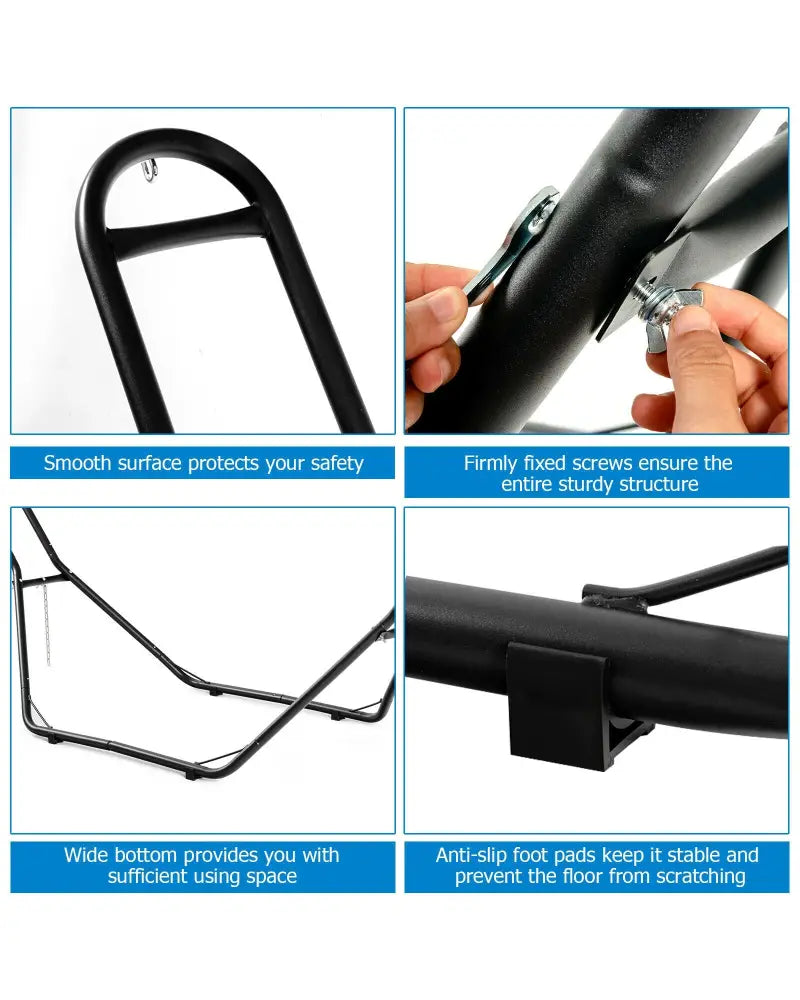Indoor and Outdoor Hammock Frame Heavy Steel Frame Hanging Hooks - Black - Hammocks