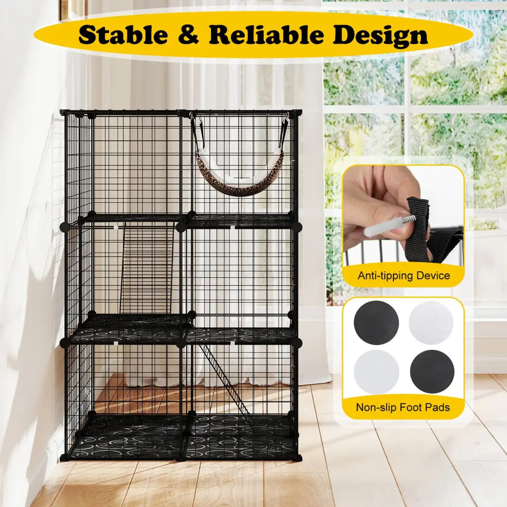 Indoor Cat Cage 3-Tier Cat Enclosure Detachable Metal Wire Kennel-Black - Black - Cat Trees Condos & Scratchers