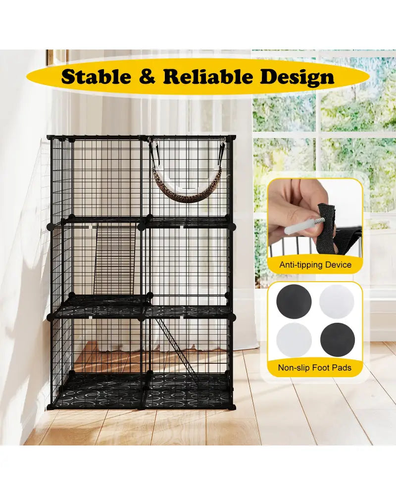 Indoor Cat Cage 3-Tier Cat Enclosure Detachable Metal Wire Kennel-Black - Black - Cat Trees Condos & Scratchers