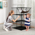 Indoor Cat Cage 3-Tier Cat Enclosure Detachable Metal Wire Kennel-Black - Black - Cat Trees Condos & Scratchers