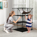 Indoor Cat Cage 3-Tier Cat Enclosure Detachable Metal Wire Kennel-Black - Black - Cat Trees Condos & Scratchers