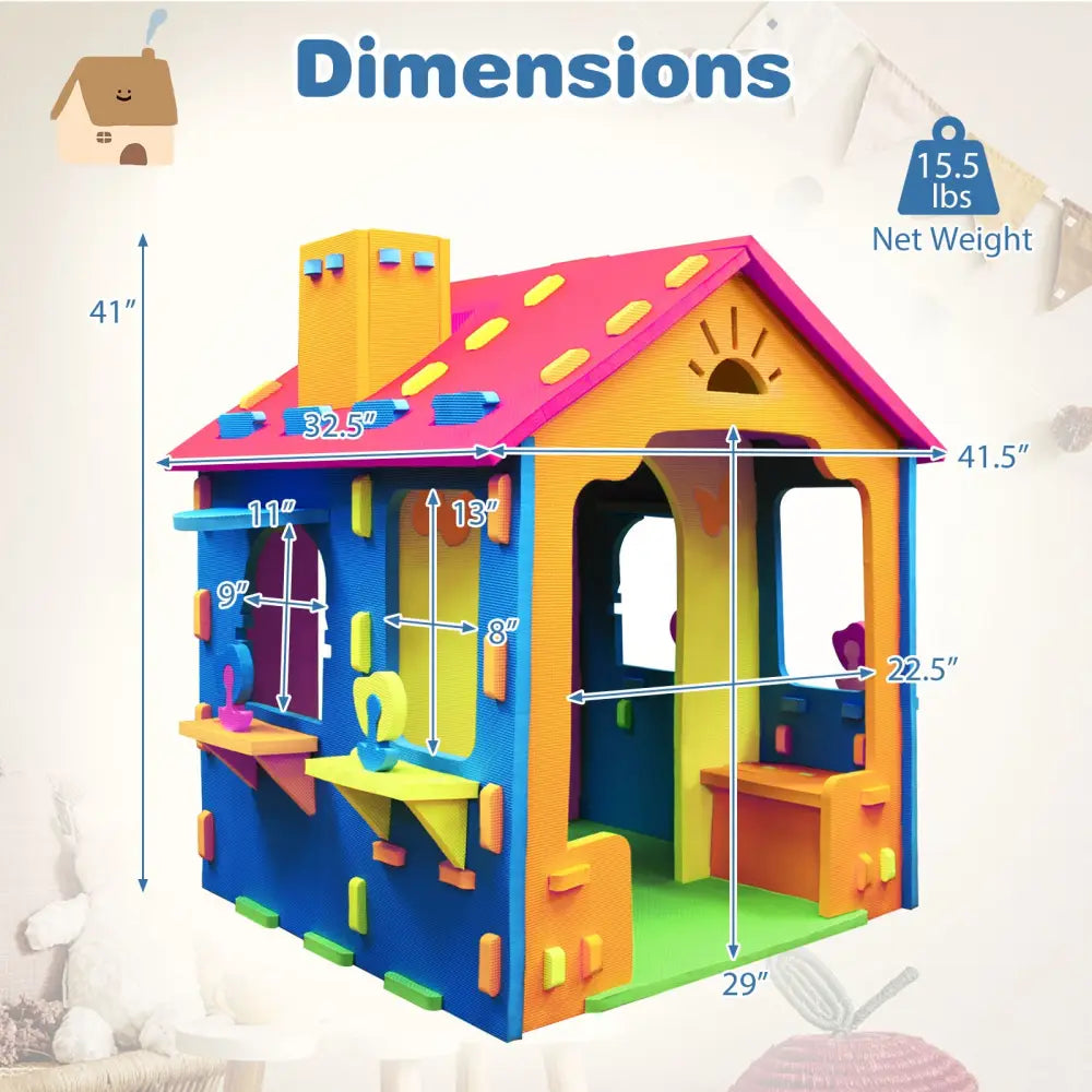 Indoor Cottage Playset with Roof and Chimney for Creative Play-Multicolor - Multicolor - Play Tents & Playhouse