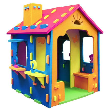 Indoor Cottage Playset with Roof and Chimney for Creative Play-Multicolor - Multicolor - Play Tents & Playhouse