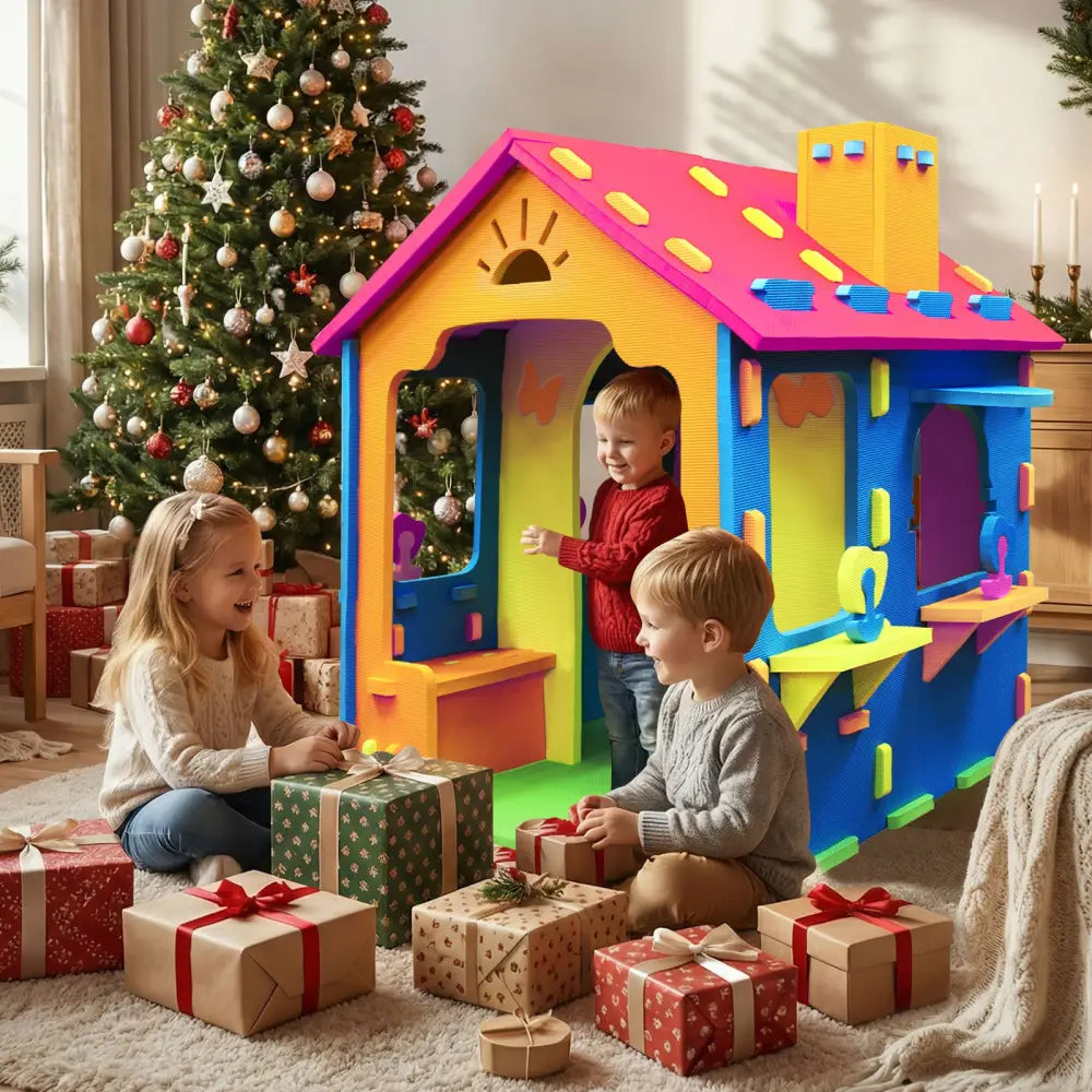 Indoor Cottage Playset with Roof and Chimney for Creative Play-Multicolor - Multicolor - Play Tents & Playhouse