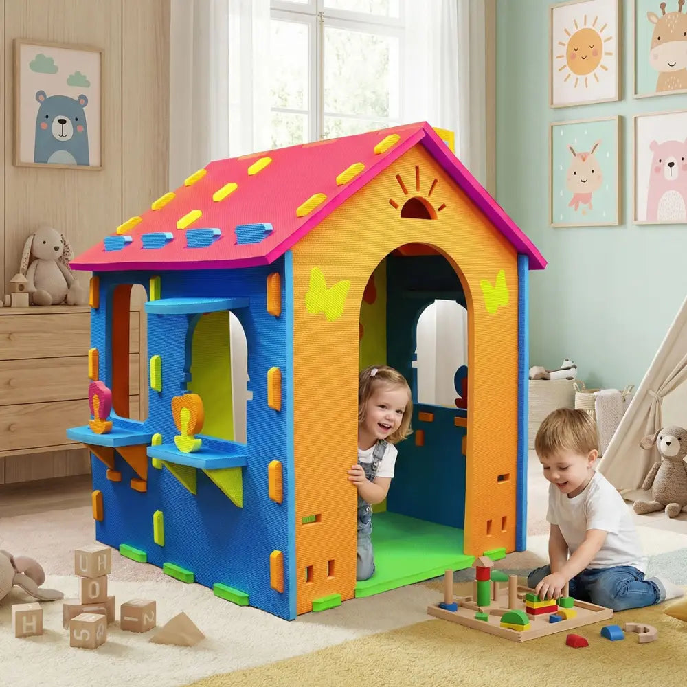Indoor Cottage Playset with Roof and Chimney for Creative Play-Multicolor - Multicolor - Play Tents & Playhouse