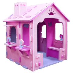 Indoor Cottage Playset with Roof and Chimney for Creative Play - Pink & Purple - Oasis Home Essentials