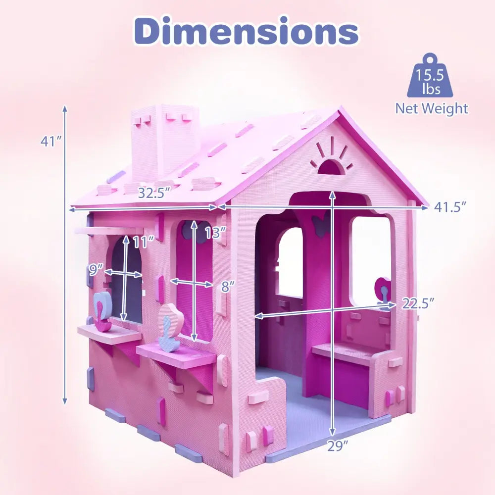 Indoor Cottage Playset with Roof and Chimney for Creative Play-Pink & Purple - Pink & Purple - Play Tents & Playhouse
