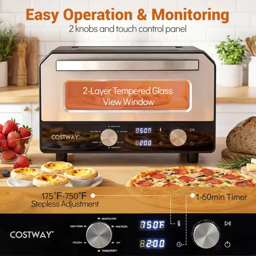 Indoor Electric Pizza Oven Countertop Pizza Oven for 12 Inch Pizzas-Black - Black - Toaster Ovens
