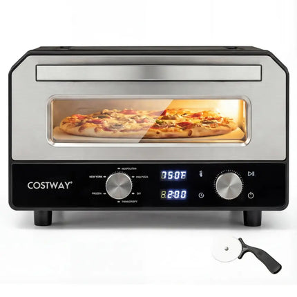 Indoor Electric Pizza Oven Countertop Pizza Oven for 12 Inch Pizzas-Black - Black - Toaster Ovens