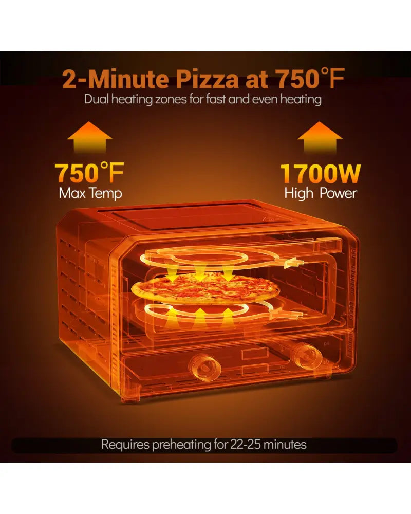 Indoor Electric Pizza Oven Countertop Pizza Oven for 12 Inch Pizzas-Black - Black - Toaster Ovens