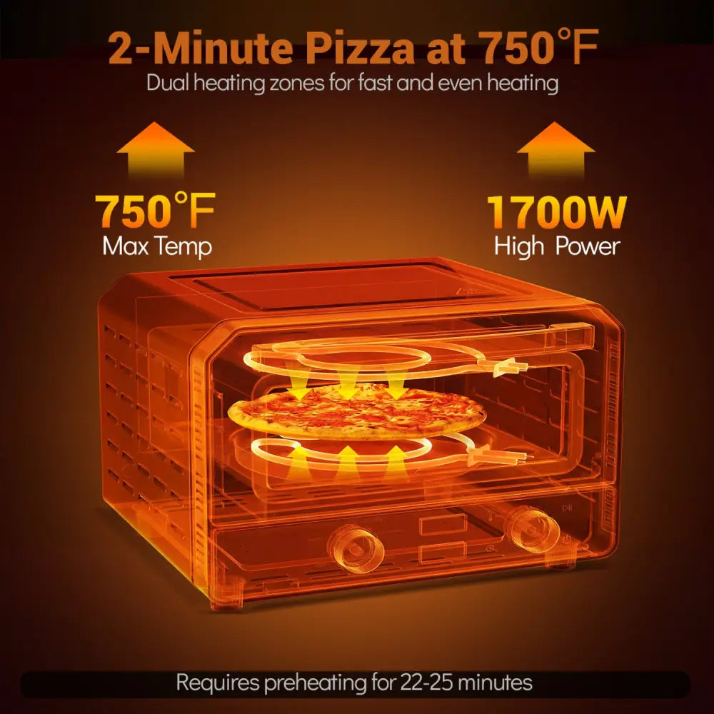 Indoor Electric Pizza Oven Countertop Pizza Oven for 12 Inch Pizzas-Black - Black - Toaster Ovens