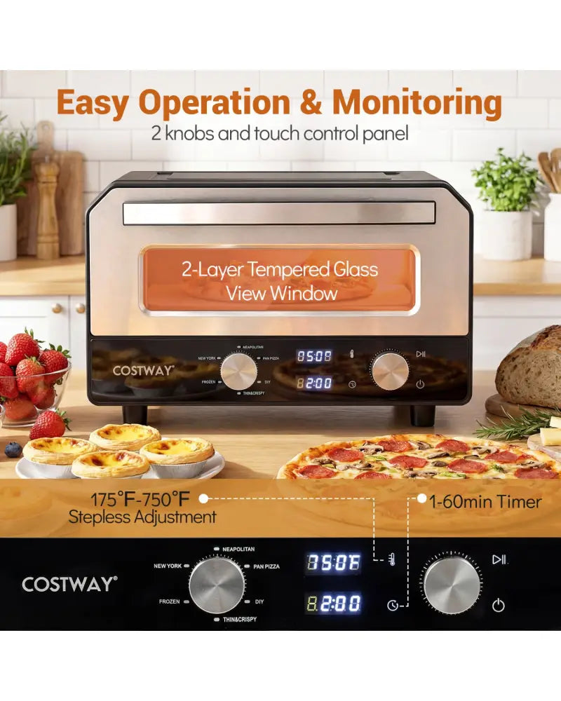 Indoor Electric Pizza Oven Countertop Pizza Oven for 12 Inch Pizzas-Black - Black - Toaster Ovens