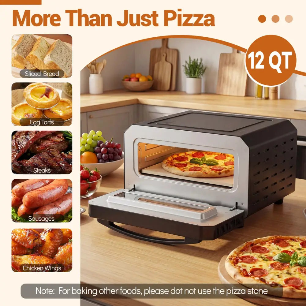 Indoor Electric Pizza Oven Countertop Pizza Oven for 12 Inch Pizzas-Black - Black - Toaster Ovens