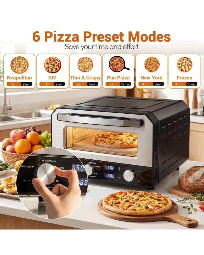 Indoor Electric Pizza Oven Countertop Pizza Oven for 12 Inch Pizzas-Black - Black - Toaster Ovens
