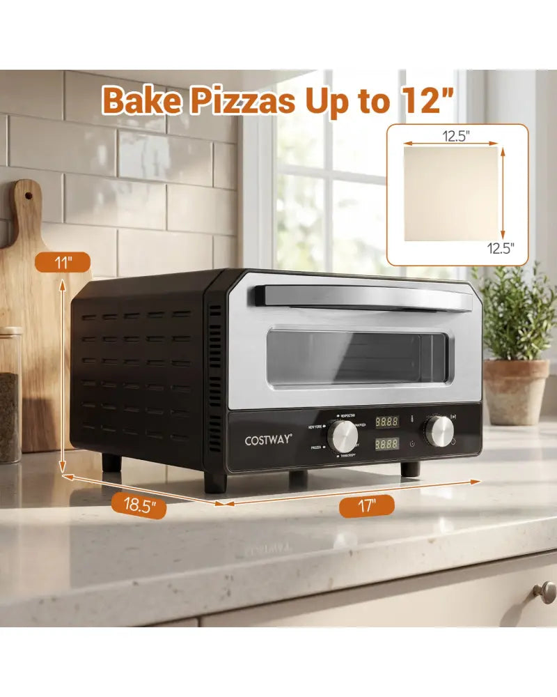 Indoor Electric Pizza Oven Countertop Pizza Oven for 12 Inch Pizzas-Black - Black - Toaster Ovens