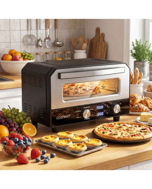 Indoor Electric Pizza Oven Countertop Pizza Oven for 12 Inch Pizzas-Black - Black - Toaster Ovens