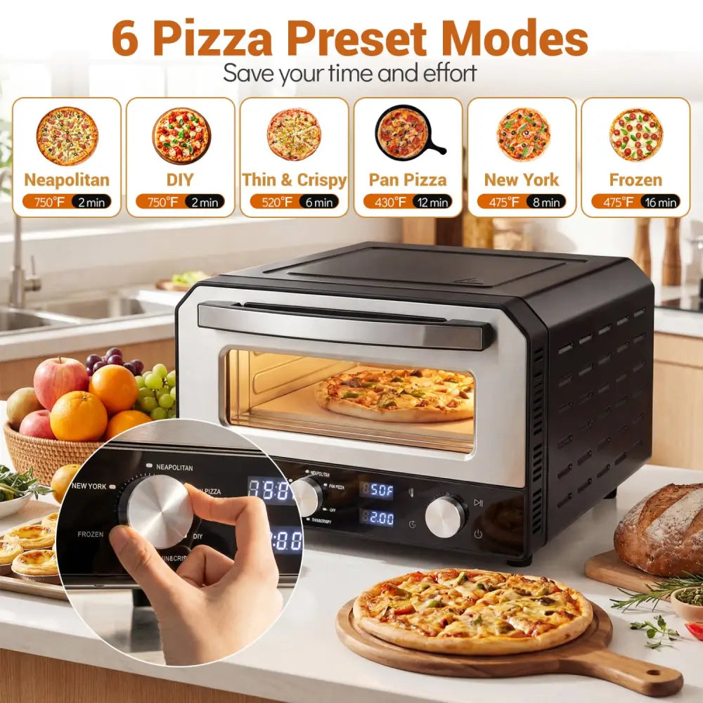 Indoor Electric Pizza Oven Countertop Pizza Oven for 12 Inch Pizzas-Black - Black - Toaster Ovens