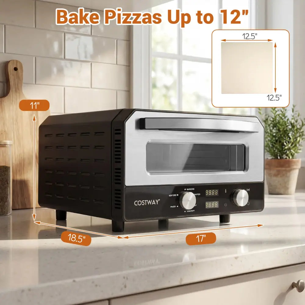 Indoor Electric Pizza Oven Countertop Pizza Oven for 12 Inch Pizzas-Black - Black - Toaster Ovens