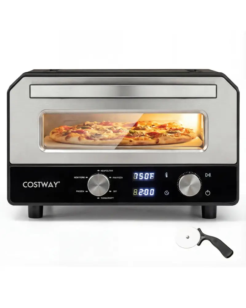 Indoor Electric Pizza Oven Countertop Pizza Oven for 12 Inch Pizzas-Black - Black - Toaster Ovens