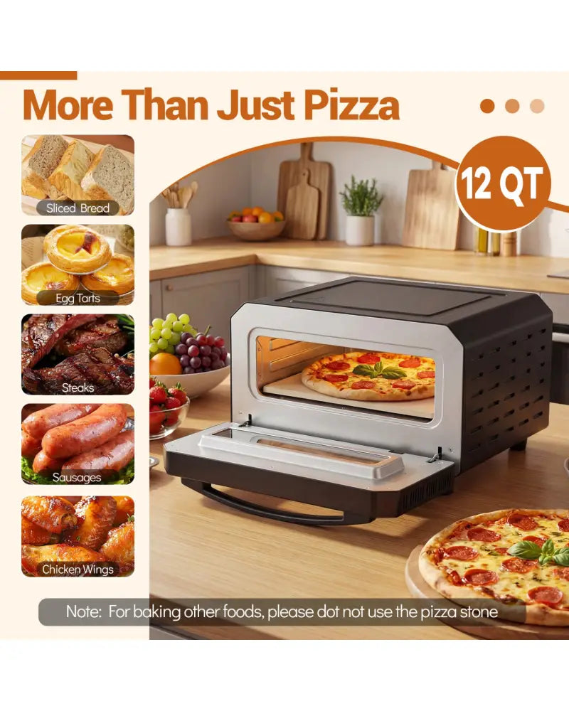 Indoor Electric Pizza Oven Countertop Pizza Oven for 12 Inch Pizzas-Black - Black - Toaster Ovens