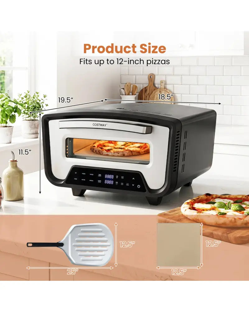 Indoor Electric Pizza Oven for 12’’ Pizzas with 8 Presets-Black - Black - Toaster Ovens