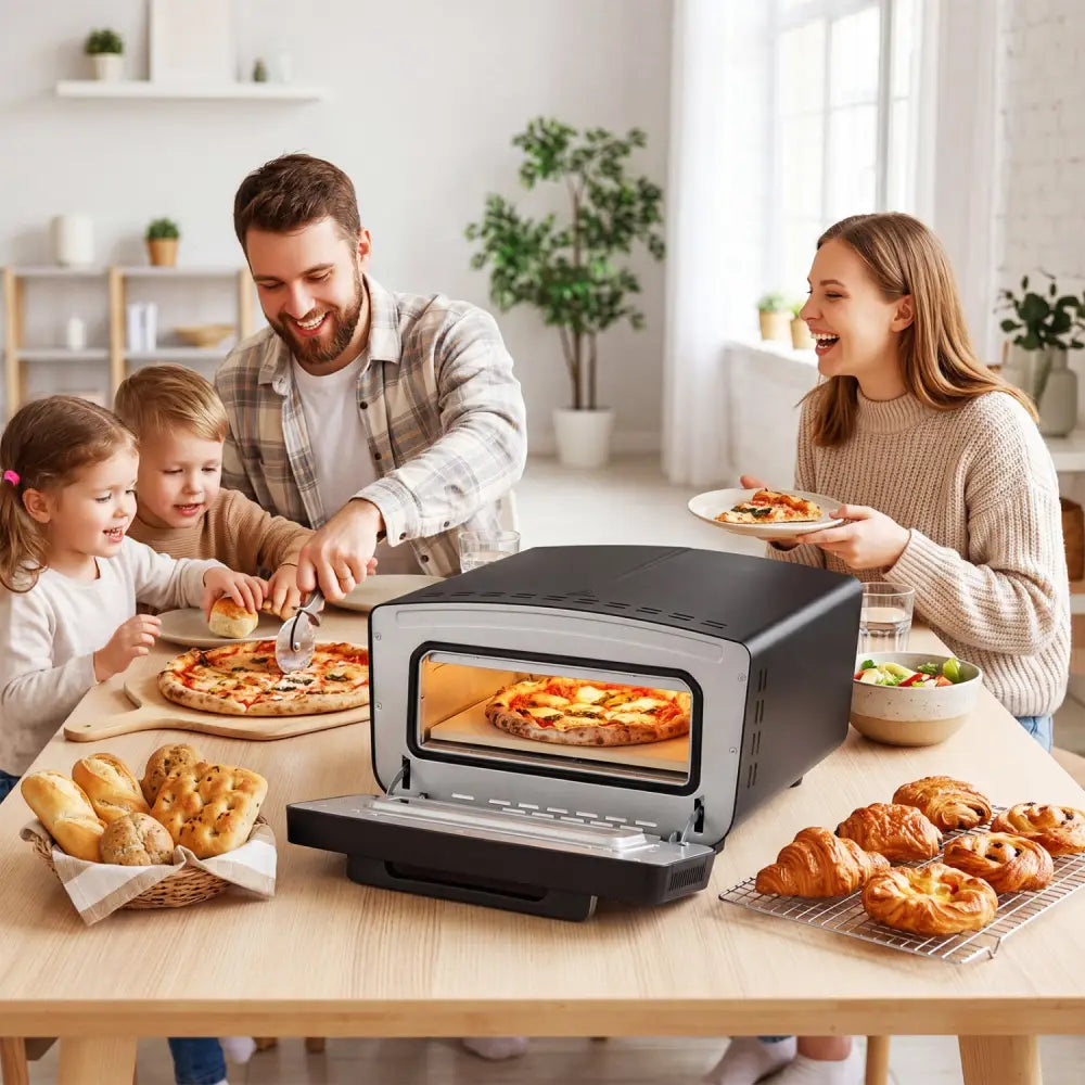 Indoor Electric Pizza Oven for 12’’ Pizzas with 8 Presets-Black - Black - Toaster Ovens