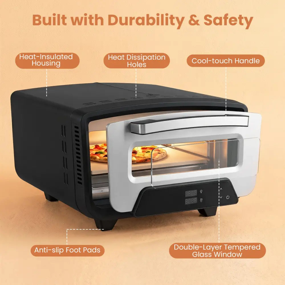 Indoor Electric Pizza Oven for 12’’ Pizzas with 8 Presets-Black - Black - Toaster Ovens