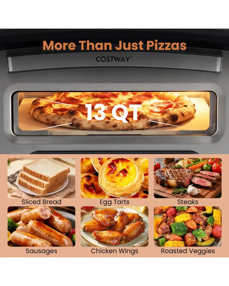 Indoor Electric Pizza Oven for 12’’ Pizzas with 8 Presets-Black - Black - Toaster Ovens