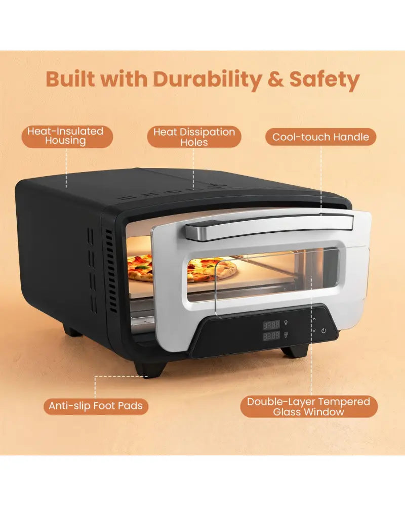 Indoor Electric Pizza Oven for 12’’ Pizzas with 8 Presets-Black - Black - Toaster Ovens