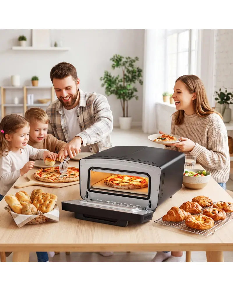 Indoor Electric Pizza Oven for 12’’ Pizzas with 8 Presets-Black - Black - Toaster Ovens