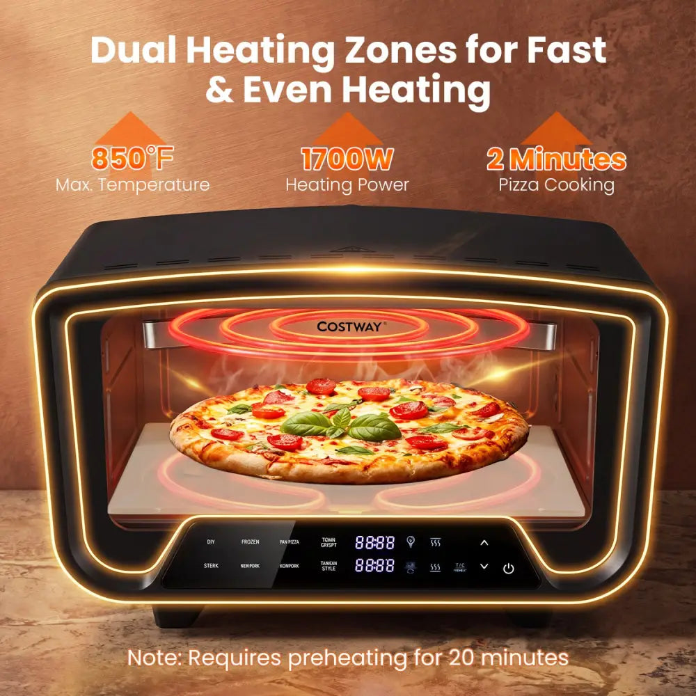 Indoor Electric Pizza Oven for 12’’ Pizzas with 8 Presets-Black - Black - Toaster Ovens