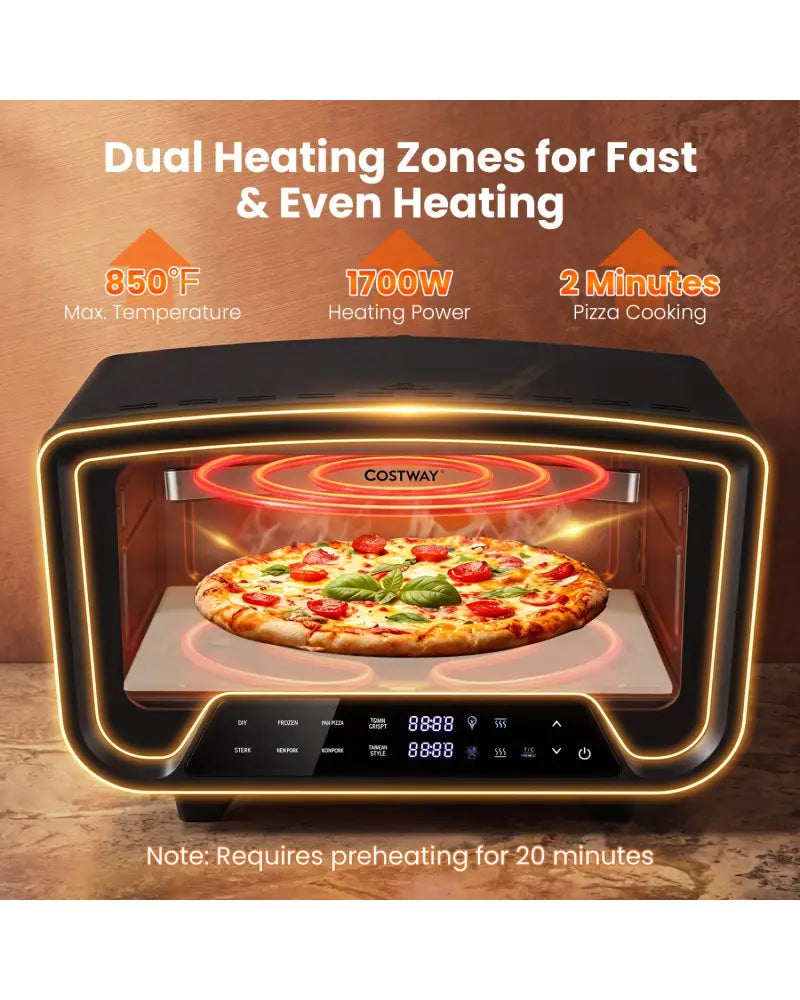 Indoor Electric Pizza Oven for 12’’ Pizzas with 8 Presets-Black - Black - Toaster Ovens