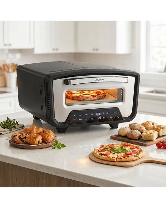 Indoor Electric Pizza Oven for 12’’ Pizzas with 8 Presets-Black - Black - Toaster Ovens